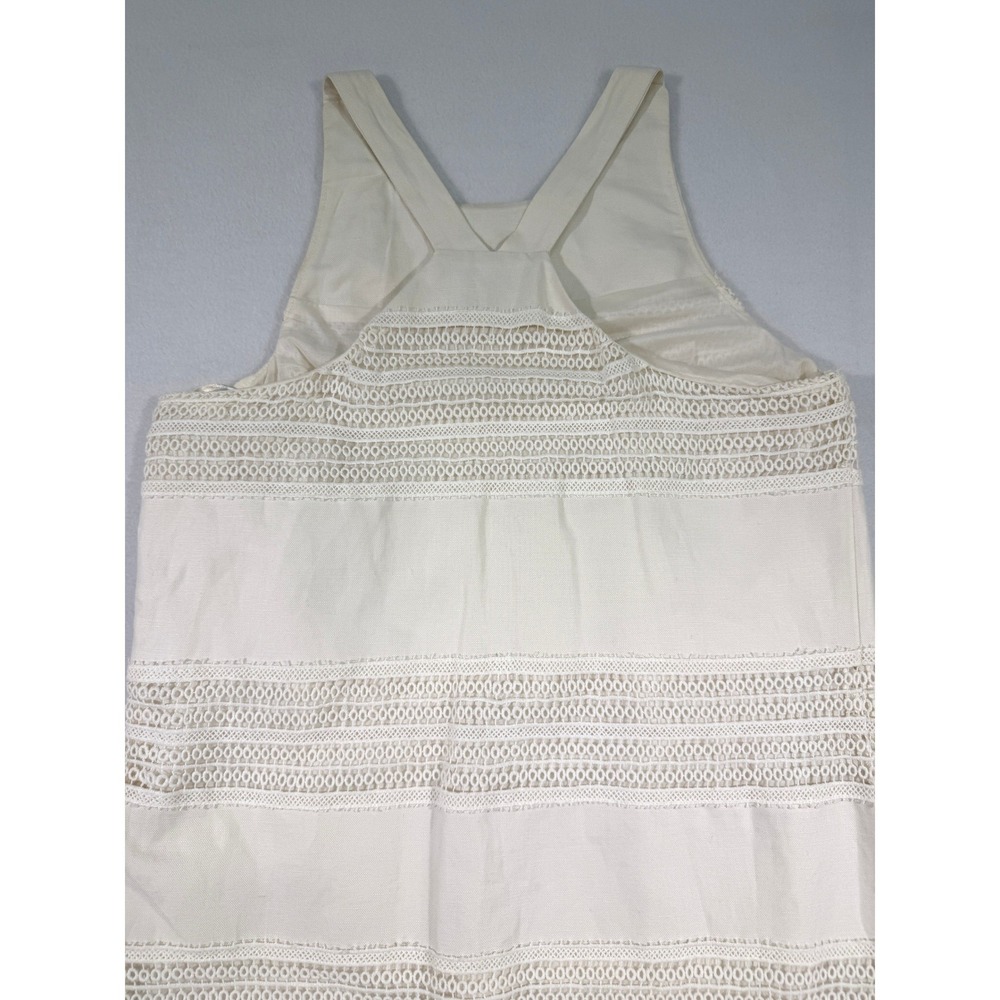 LOFT Lace Stripe Shift Dress Womens Size 8 Ivory Linen Cotton Sleeveless Lined - Picture 4 of 15